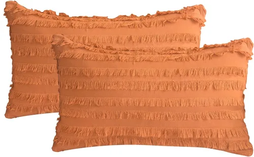Vista 23 de GYROHOME Paquete de 2 fundas de almohada de algodón y lino, fundas de cojín decorativas, diseño de borlas, fundas de cojín modernas con flecos Beige