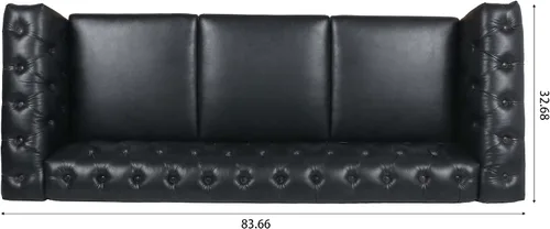 Vista 4 de Sofá Chesterfield moderno de tres plazas, sofá de piel sintética con brazos cuadrados, cómodos sofás para sala de estar, oficina, sala de recepción