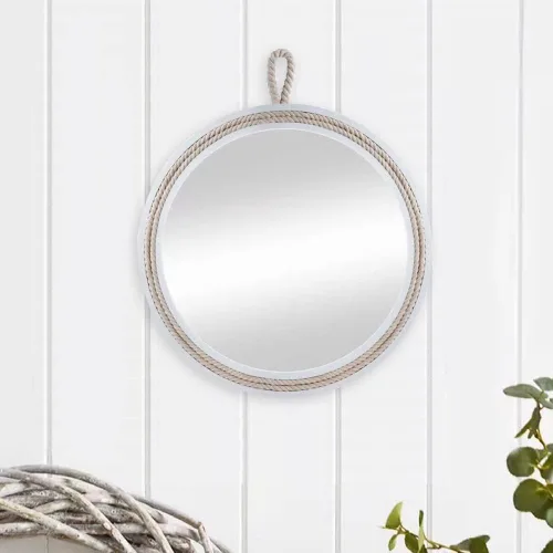 Vista 6 de Espejo decorativo pequeño de 11.4 pulgadas, espejo colgante redondo para pared, espejo de cuerda náutica para baño, oficina, sala de estar, todas
