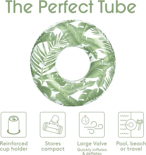 Vista 3 de FUNBOY Flotador inflable gigante de tubo tropical de 48 pulgadas, flotador de piscina estilo dona, balsa de lujo para fiestas de verano en la Jungle