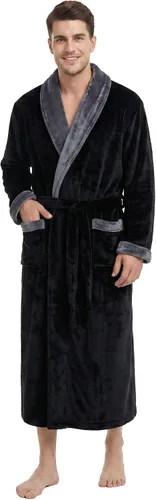 Vista 7 de U2SKIIN Albornoz de forro polar para hombre con cuello de felpa A-verde oscuro