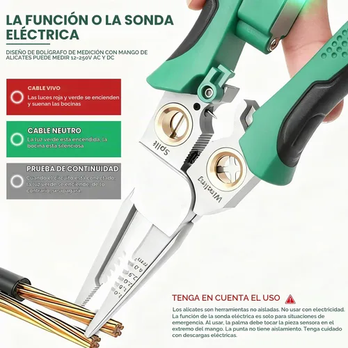 Vista 2 de Pelacables 8 en 1 con probador de voltaje, herramienta de pelado de cables eléctricos multifunción para cortar y alicates de tracción, herramienta