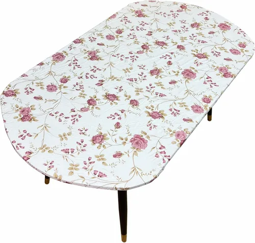 Vista 53 de Pioggia Mantel redondo de vinilo ajustable con reverso de franela, mantel elástico, impermeable, a prueba de aceite, mantel de plástico ideal