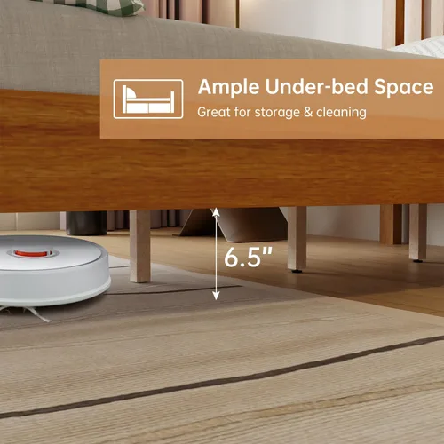 Vista 5 de PayLessHere Marco de cama de plataforma de madera, tamaño individual, marco de cama de madera maciza con cabecero, soporte de listones de madera,