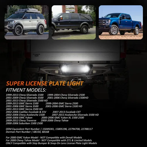 Vista 4 de Bestview Carcasa LED para placa de matrícula negra, conjunto de lámpara de etiqueta de repuesto compatible con Chevy Silverado GMC Sierra Avalanche