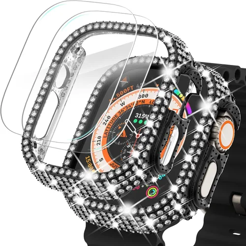 Vista 45 de Surace - Carcasa de 1.49 pulgadas compatible con Apple Watch con protector de pantalla, caja protectora general con diseño de diamantes brillantes