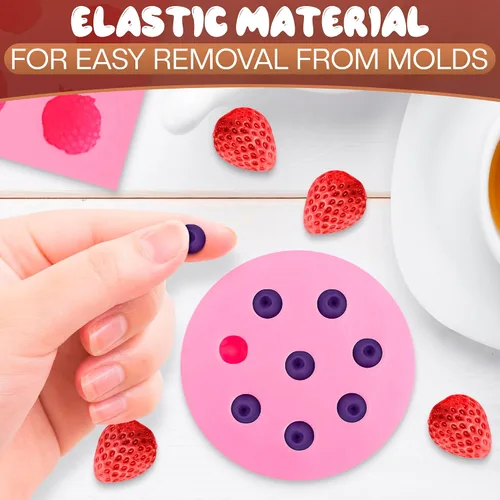 Vista 8 de 5 moldes de frutas de silicona, mini moldes de goma de silicona de 1 pulgada con 5 formas realistas de moldes de frutas 3D, diseño de fácil