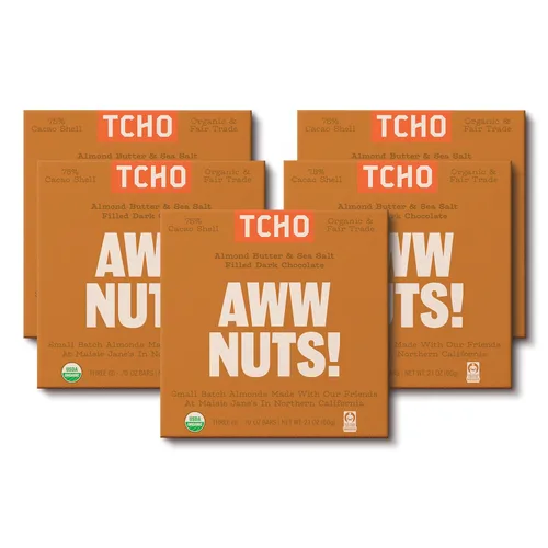 Vista 12 de TCHO Aww Nuts! Barras de chocolate negro 75% (paquete de 3) A base de plantas, orgánicas y de comercio justo, sin OMG, sin lácteos, veganas, sin