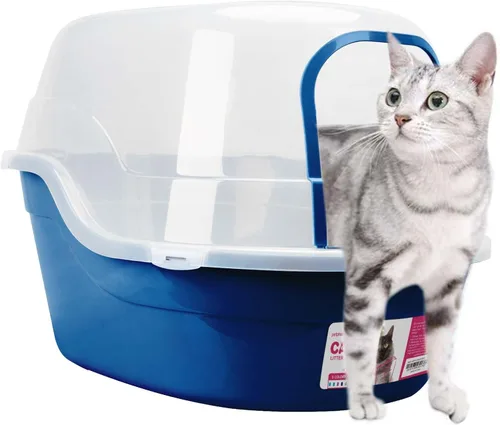 Vista 12 de Petphabet Caja de Arena para Gatos con Capucha Jumbo, Extra Grande, Azul Claro