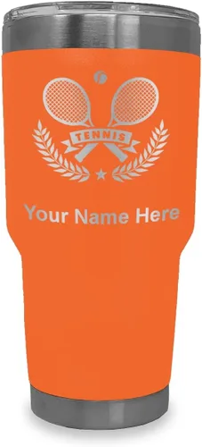 Vista 9 de LaserGram Personalized 20oz Tumbler, Tennis Rackets (Black) Engraved Gift for Tennis Players, Vacuum Insulated Stainless Steel, Laser Engraved
