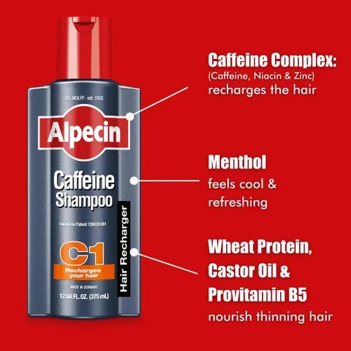Vista 3 de Alpecin Champú C1 Cafeína de 8.45 onzas (paquete de 3) I Potenciador del Rendimiento del Cabello I Promueve el crecimiento natural del cabello