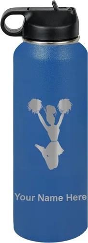 Vista 46 de LaserGram Botella de agua con tapa abatible de doble pared de 12 onzas con pajita, animadora, grabado personalizado incluido (negro)