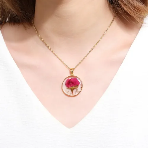Vista 76 de Forget-Me-Not and Queen Anne's Lace Pressed Wildflower Necklace Birth Month Real Flower Necklace Gold/Silver Pressed Flower Jewelry