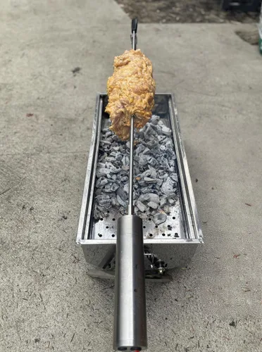 Vista 7 de Asador eléctrico portátil – Asador de asador de barbacoa de acero inoxidable, altura y velocidad ajustables, cocina al aire libre para campamento