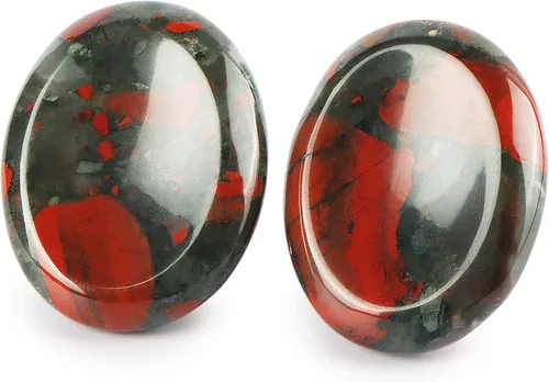 Vista 2 de Artistone Juego de 2 piedras de sangre africanas para el pulgar, piedras curativas naturales pulidas para chakras, para aliviar el estrés