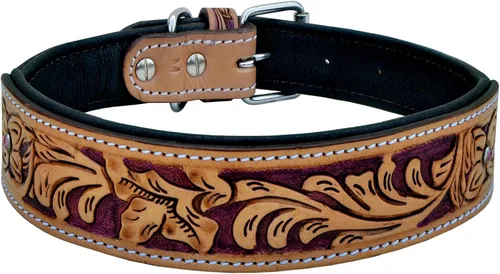 Vista 2 de Affilare Collar de cuero para perro estilo occidental, resistente, manual, ajustable, acolchado, suave para cachorros y perros grandes, 10AB118-XS