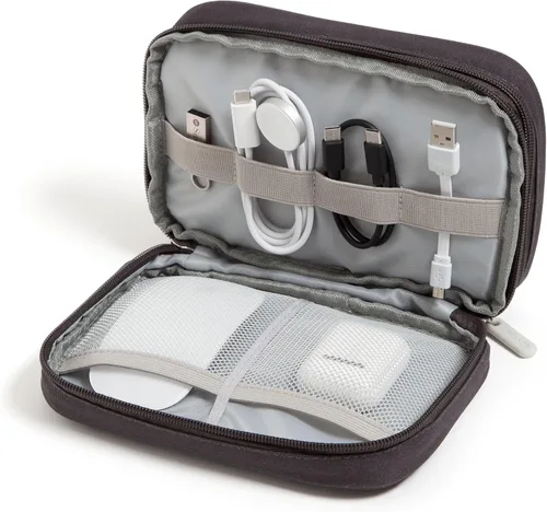 Vista 9 de U Brands Organizador de artículos electrónicos de viaje de pana con doble cremallera, funda de transporte técnica, bolsa de viaje portátil