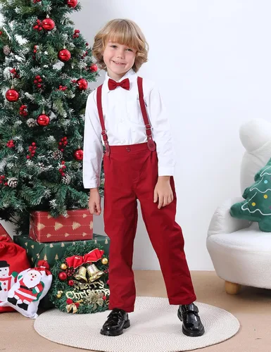 Vista 20 de A&J DESIGN Conjunto de ropa formal para niños pequeños con tirantes y tirantes