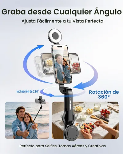 Vista 6 de UBeesize Trípode magnético para selfie stick con luz regulable y control remoto recargable, soporte de trípode portátil de viaje para teléfonos
