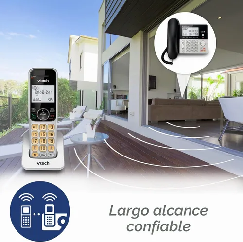 Vista 2 de VTech VG208 DECT 6.0 Teléfono con cable/inalámbrico para el hogar con contestador, bloqueo de llamadas, identificación de llamadas, pantalla
