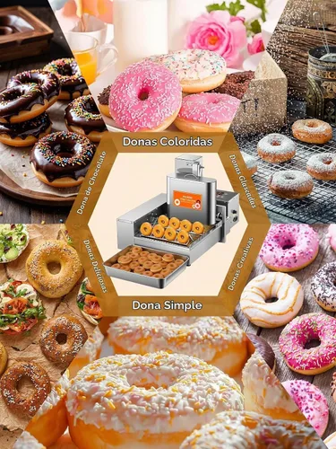 Vista 9 de FOHERE Máquina automática comercial para hacer donas, 1750 W, mini freidora de donas de 4 filas, tolva de 3 litros con control inteligente, 250