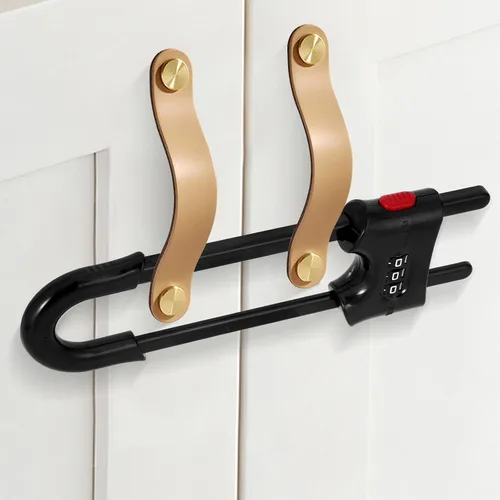 Vista 3 de Paquete de 4 cerraduras de gabinete con combinación de cerraduras de puerta corrediza en forma de U para armarios a prueba de niños, cerradura