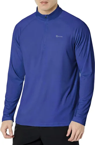 Vista 12 de Men's UPF 50+ Rash Guard 1/4 Zip Stand Collar Swim Shirt Long Sleeve Berry Conservar