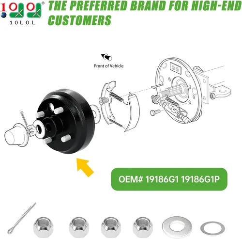 Vista 2 de 10L0L Conjunto de cubo de tambor de freno para carrito de golf EZGO TXT PDS (eléctrico), vehículos de gas de 2 ciclos 1982-1993, repuesto OEM #