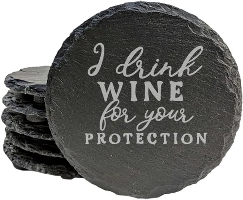 Vista 38 de Rustic Drinking Wine is My Hobby Slate Coasters Set of 8 – Round – USA Made Witty wine lover’s motto engraved on real slate coasters — “drinking