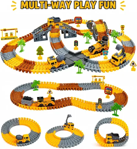Vista 6 de Construction Race Track Set 235 Pcs Toy for Kids 3-8 Flexible DIY Road Toy