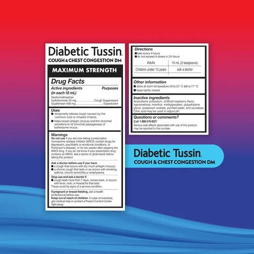 Vista 6 de Diabetic Tussin DM - Medicamento para la tos de máxima fuerza para adultos, personas con diabetes, sin azúcar, colorantes, sodio, fructosa