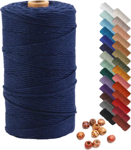 Vista 41 de Cordón de macramé beige de 0.078 pulgadas x 220 yardas, cuerda de algodón torcido de 4 hebras natural para colgar en la pared, manualidades, cordel