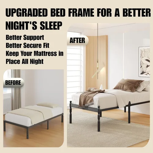 Vista 33 de 12 Inch Heavy Duty Black Metal Platform Bed Frame with Mattress Support, Twin Platform Bed Frame with Under Bed Storage, No Box Spring Needed, Easy