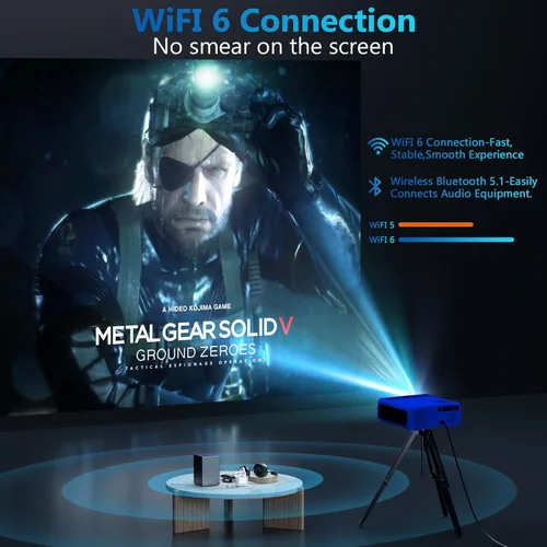Vista 4 de [Enfoque automático ANSI 2000] Proyector 4K Full HD con WiFi y Bluetooth, proyector de cine en casa XNoogo para exteriores, Keystone automático 6D