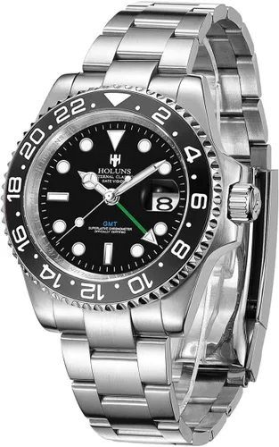 Vista 2 de Reloj automático GMT de lujo para hombre, reloj de negocios luminoso de acero inoxidable impermeable con zafiro