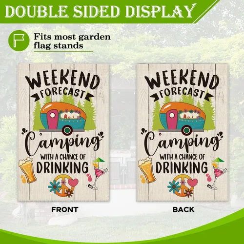 Vista 3 de Hafhue Bonita bandera de jardín con pronóstico de fin de semana, 12 x 18 pulgadas, decoración de césped para exteriores, casa rural, campamento