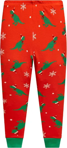 Vista 3 de Pijamas de Navidad para niños pequeños y niñas, 100% algodón, dinosaurio, estrellado, ropa de dormir de manga larga, 2 piezas, ropa para niños