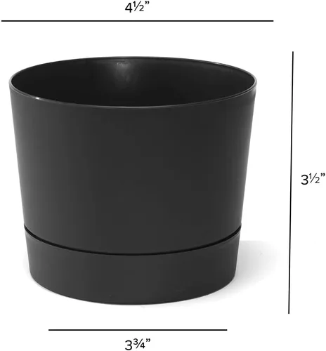 Vista 5 de Root & Vessel Majestic Mid-Century Modern - Maceta cilíndrica de perfil bajo, color negro mate, 4.5 pulgadas