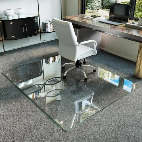 Vista 27 de Koonmi Tapete para silla de vidrio templado para suelos de madera dura y alfombras, 30" x 48" gris, protector de piso de oficina de servicio pesado