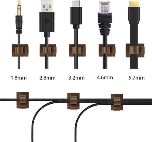 Vista 5 de 50 clips marrones Viaky autoadhesivos con respaldo de alambre de nailon ajustables clips de cable adhesivos para gestión de cables