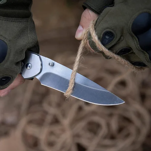 Vista 7 de Dispatch Iris Navaja de bolsillo plateada de 3.9 pulgadas para hombres, cuchillo plegable EDC para camping, supervivencia, senderismo al aire