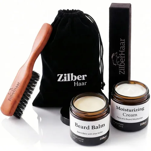 Vista 7 de ZilberHaar - Kit de cuidado de barba para hombres - 1 cepillo regular para barba + 1 bálsamo para barba + 1 crema hidratante + 1 babero para barba