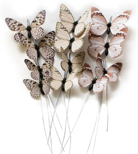 Vista 18 de Paquete de 12 decoraciones de mariposa, decoración de estacas de mariposa 3D, 2 tamaños de adorno de mariposa para el hogar, flores falsas