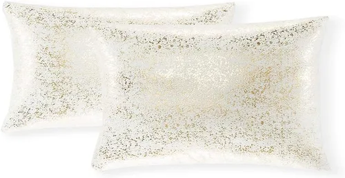 Vista 64 de Xinrjojo Juego de 2 almohadas brillantes en negro y dorado, almohadas suaves y brillantes decorativas, juego de fundas de almohada cuadradas negras