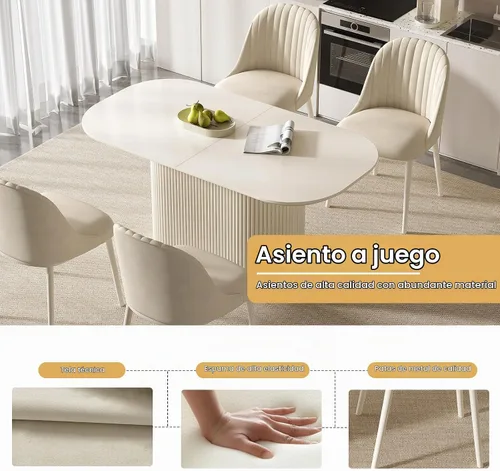 Vista 5 de Juego de mesa de comedor ovalada de 62.99 pulgadas para 4, juego de mesa de cocina de 5 piezas, mesas de comedor modernas con 4 sillas para cocina