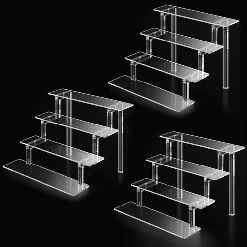 Vista 6 de Kcrystenia Perfume Organizer Stand, 4 Tier Display Riser Shelf Compatible with Funko POPs Amiibo Nendoroids, Clear Acrylic Risers Display Stand