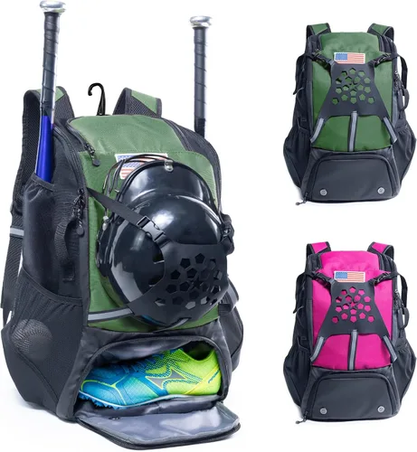 Vista 7 de Mochila de béisbol para jóvenes, niños, adultos, bolsa de equipo de bate y sóftbol con soporte para guantes, casco, compartimento para zapatos