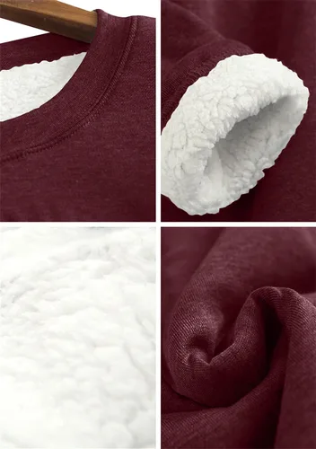 Vista 2 de YMING Sudadera de invierno con forro polar Sherpa para mujer, cuello redondo, linda sudadera de pata de gato, talla grande