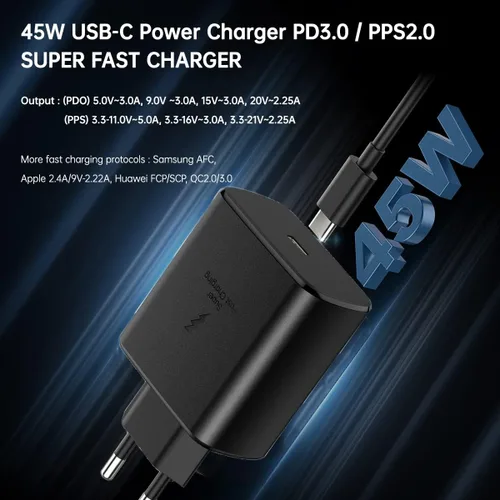 Vista 2 de 45W Europa Super Fast Charger Europeo Travel Plug Adaptador para Samsung Galaxy S26 S25 S24 S23 S22 Ultra Plus iPhone MacBook UE Adaptador