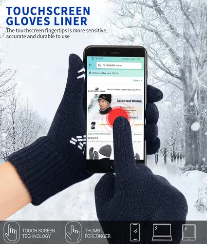 Vista 14 de FZ FANTASTIC ZONE Guantes de invierno para hombre, cálidos, térmicos, suaves, de lana, para pantalla táctil, para mujer